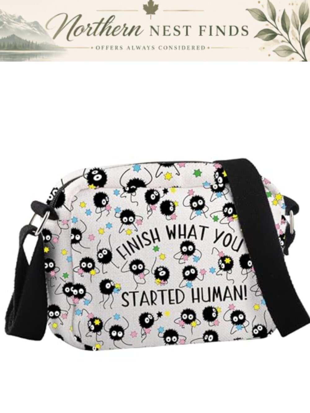 Anime Inspired Crossbody Bag Wide Strap Quilted Shoulder Purse